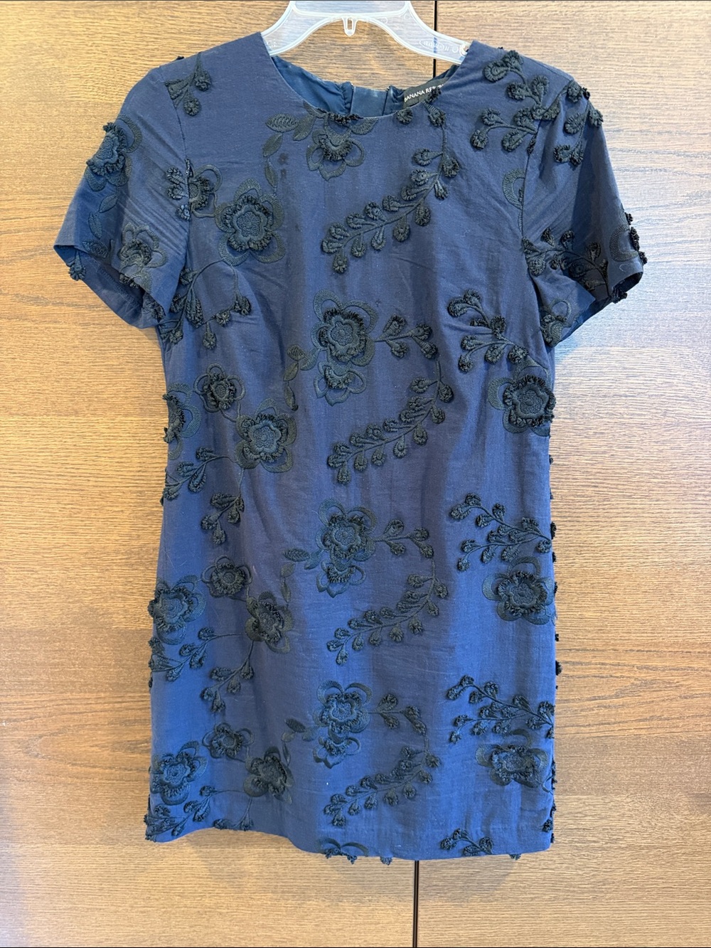 Banana Republic Navy Dress with Black Floral Appliqué